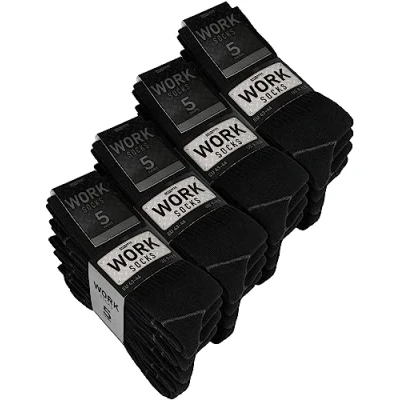 Image of BRUBAKER 20 Pairs of Men&#039;s WORK Socks for Optimum Grip at the Workplace Robust Functional Made Cotton Reinforced Heel and Toe Area Black US Size 12.5 14