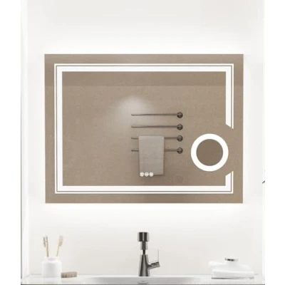 Image of LUVODI Illuminated LED Bathroom Mirror: 800x600mm Wall Vanity Mirror with Dimmable Front Light + Backlit Anti fog 3X Magnifier, Memory Function and 3 Lighting Colours Smart Sensor