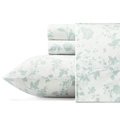 Image of Laura Ashley Soft Sateen Cotton Bedding Set Sleek, Smooth, &amp; Breathable Home Decor, Garden Palace Blue/White, Queen