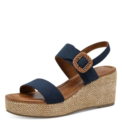 Image of Marco Tozzi Wedge sandals, Women&#039;s, Size: 4, Navy Textile