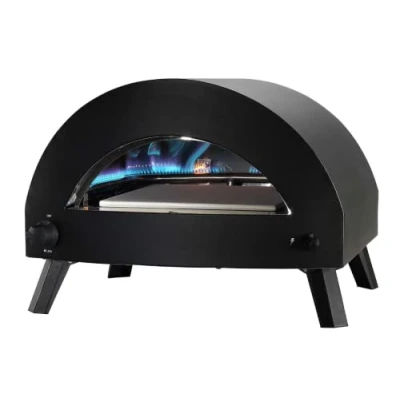 Image of Omica Portable Gas Pizza Oven with Stone. This Outdoor Comes a U Shape Burner &amp; Prepares in Less than 2 minutes (Black) + FREE Cover Thermometer.