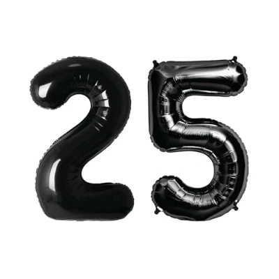Image of Black Number 25 Large Helium Foil Balloon Birthday Party Wedding Anniversary Decoration 101cm
