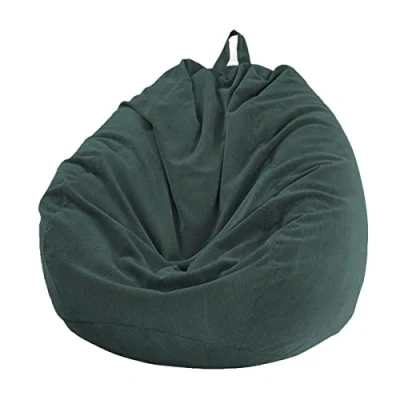 Image of Chickwin Bean Bag Chair Cover, Corduroy Without Filling, for Outdoor and Indoor Relaxation, Lounger, Bedroom Cushion (Dark Green, 70 x 80 cm)