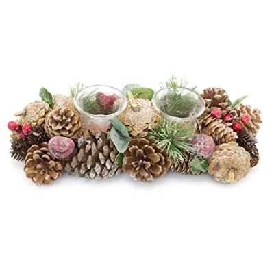 Image of 32cm Traditional Christmas Double Tealight Candle Holder Twin Garland Tea Light Centerpiece