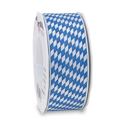 Image of Präsent Bavaria Printed Satin Ribbon White Blue 40 mm Width, 20 m Length