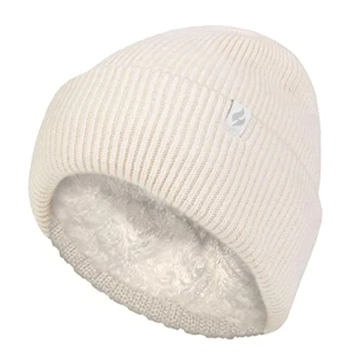 Image of HEAT HOLDERS Womens Beanie Hat with Heatweaver Fleece Lining Ladies Fashionable Turnover Cuff (One Size, Cream)