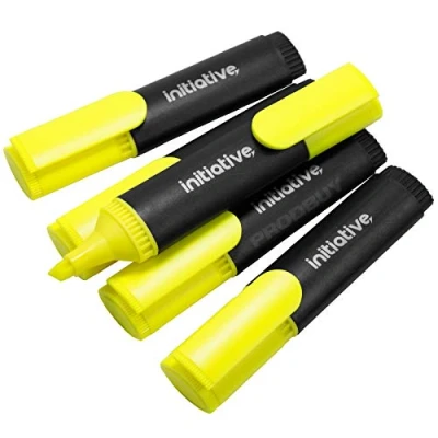 Image of Pack of 100 Yellow Fluorescent Wedge Tip Highlighter Pens (10 x packs 10)