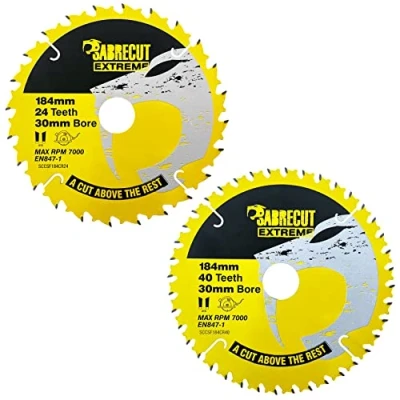 Image of 2 x SCCSFK184CR SabreCut 184mm 24T 40T 30mm Bore Circular Saw Blade Compatible with Makita Milwaukee Ryobi and Many Others