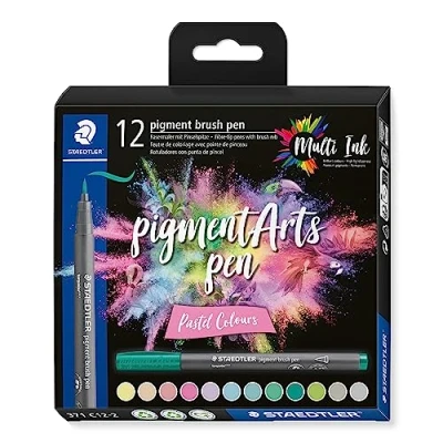 Image of STAEDTLER 371 C12 2 Pigment Arts Brush Pen Assorted Pastel Colours (Pack of 12)