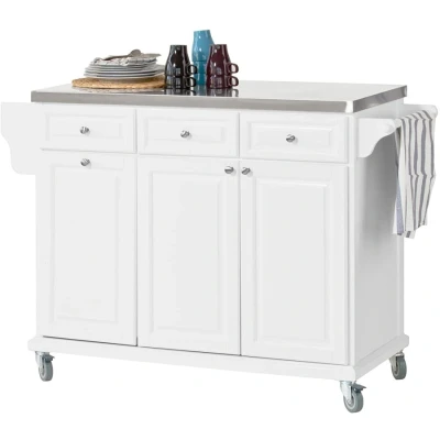 Image of Sobuy Luxury Kitchen Storage Island with Stainless Steel Worktop,White,FKW33 W