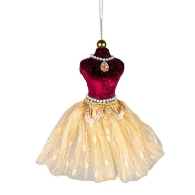 Image of Burgundy and Gold Ballerina Costume Figure 15cm Christmas Tree Hanging Decorations Festive Decorative Ornaments Fairy Tale Themed Xmas Pendant