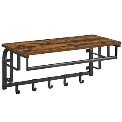 Image of VASAGLE Wall Mounted Coat Rack with Storage Shelf, Shelf 5 Removable Hooks, Hanging Rod, for Entryway, Bedroom, Living Room, Rustic Brown and Black LCR12BX