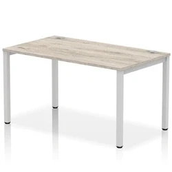 Image of Impulse Bench Single Row 1400 Silver Frame Office Desk Grey Oak