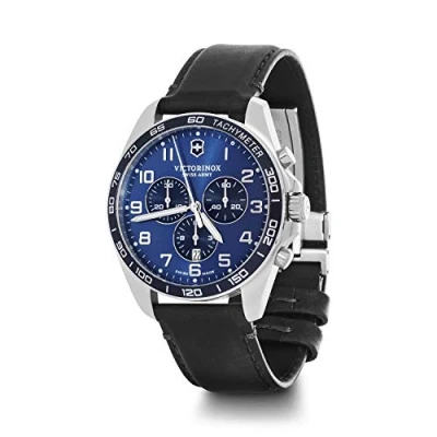 Image of Victorinox Men’s Watch Fieldforce Classic Chrono Ø 42 mm, Analogue Quartz, Water Resistant up to 100 m, Sapphire Glass, Leather Strap, Blue/Black