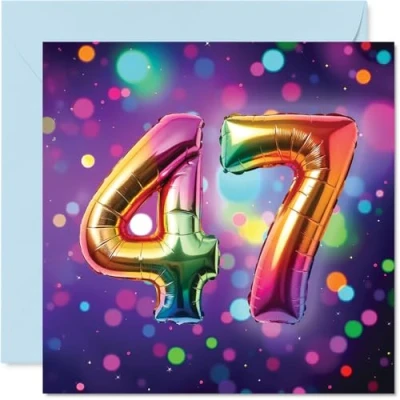 Image of 47th Birthday Cards for Women Men Rainbow Foil Balloon Happy Card 47 Year Old Woman Man Son Niece Colleague Uncle, 145mm Bday Greeting