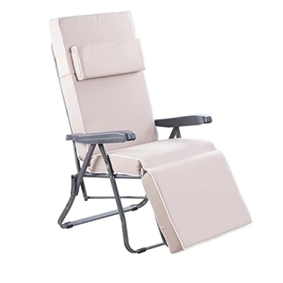 Image of Alfresia Garden Reclining Relaxer Chair in Charcoal with Luxury Cushion Adjustable Multi Position Foldable Frame Choice of Colours (Taupe)