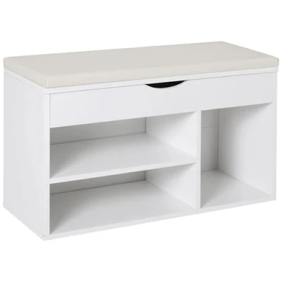 Image of HOMCOM Wooden Shoes Cabinet Bench Hidden Storage Padded Seat Organiser Footwear Rack Hallway White 80 x 30 47 cm