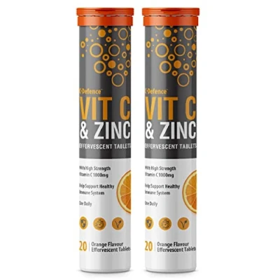 Image of Vitamin C 1000mg &amp; Zinc 15mg Orange Flavour Effervescent Tablets by Club Vits (2 Tubes of 20 Tablets)