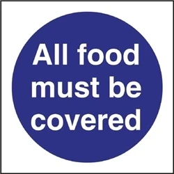 Image of All Food Must Be Covered Sign Notice Safety Plaque Wall Poster 100X100mm