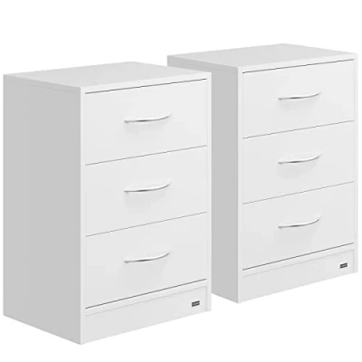 Image of CASARIA® 2x Eloise 3 Drawer Bedside Table Chest Of Drawers Cable Routing Hole Wall Mounting Option Bedroom Nightstand 54x39x28cm White Finish