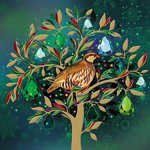 Image of Noel Tatt Christmas Cards Box of 8 Partridge in a Pear Tree Embossed with Foil Finish Eco Friendly &amp; Recyclable