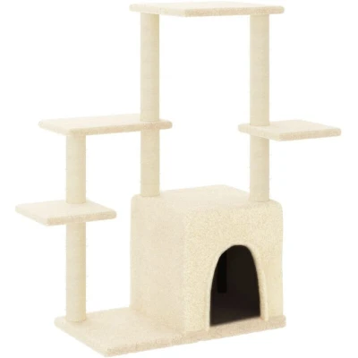 Image of vidaXL Cat Tree with Natural Sisal Scratching Posts Plush Material, Cream Colored Activity Centre House and Platforms