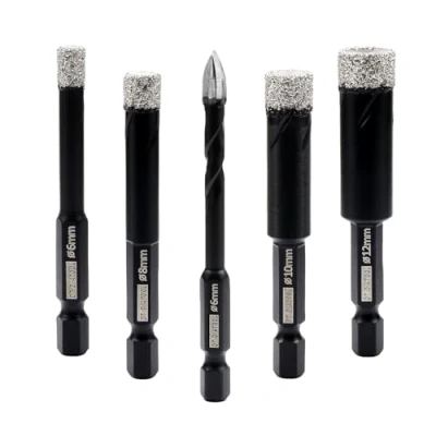 Image of DT DIATOOL Diamond Drill Bits 4pcs 6/8/10/12mm with 1pc 6mm Tip Carbide for Tile Porcelain Ceramic Marble Granite