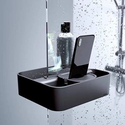 Image of Tiger 2 Store Clip on Shower Basket, Black, 20.8 x 10.6 23.3 cm