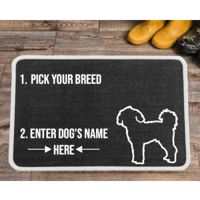 Image of Pet REBELLION Extra Large Personalised Absorbent Machine Washable Food Mat For Dogs Feeding Bowls Non Slip Reduces Movement Rounded Corners to Stay Flat (Cavapoochon Charcoal)