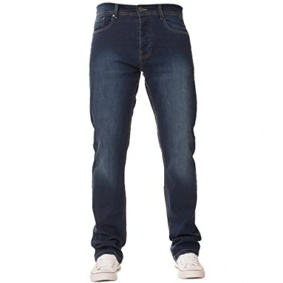Image of Enzo Mens Classic Straight Leg Regular Fit Twill Denim Jeans (42W x 32L, Mid Stonewash)