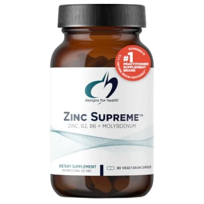 Image of Designs for Health Zinc Supreme 30mg Bisglycinate Chelate with B2, B6, Molybdenum &amp; Taurine Enhanced Absorption, 90 Capsules