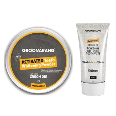 Image of Teeth Whitening Powder GROOMARANG® Activated Charcoal &amp; Toothpaste 100% Natural Vegan Friendly