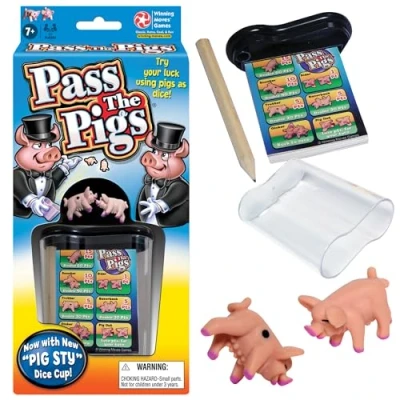 Image of PASS The PIGS Dice game, classic party and travel Will you get A Leaning Jowler? Double Snouter?, first to 100 points wins, great gift for ages 6 plus