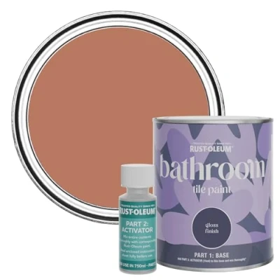 Image of Rust Oleum Red Water Resistant Bathroom Tile Paint in Gloss Finish Siena 750ml