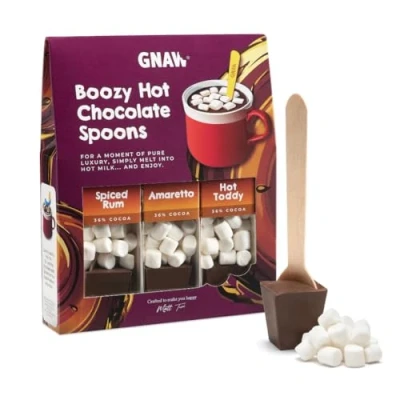 Image of Gnaw Boozy Hot Choc Shots Gift Set, Chocolate Set with 3 Flavors (Hot Toddy, Amaretto, Spiced Rum), Ideal for Relaxation and Gifting, Includes Mini Marshmallows