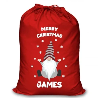Image of Personalised Christmas Sack Santa Reindeer Red Custom Name Gift Bag for Kids &amp; Adults Festive Large Reusable Holiday Present (Gonk (RD_2))