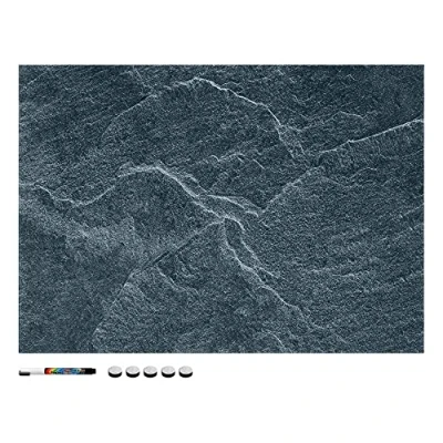 Image of Navaris Magnetic Memo Board Whiteboard 70 x 50 cm Dry Erase White with Design for Wall Includes Marker and Magnets Black Stone