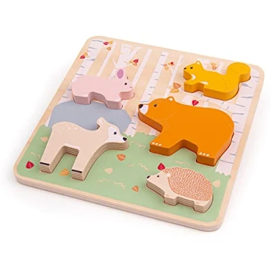 Image of Bigjigs Toys, FSC® Certified Woodland Chunky Puzzle, Wooden Baby Jigsaw, Jigsaw Toddler Shapes, Toys