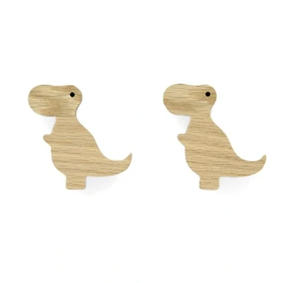 Image of PLT Dino Kids Furniture Handles Untreated Oak Knob Dinosaur Chest of Drawers Cabinet Drawer Door Nursery Gift (2, Tyrannosaurus)