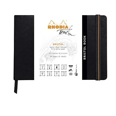 Image of RHODIA TOUCH 116114C Bristol Book A5 Soft Notebook 64 pages Clairefontaine Plain White Paper 205 g/m for Precise Drawing with Pencil, Felt Pen, Liner, Pen