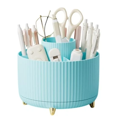 Image of xbiez Rotating Desk Stationary Organiser 6 Segments 3 Colors Pen Holder, Art Supply for Office