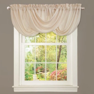 Image of Lush Decor Lucia Elegant Waterfall Valance for Living Room Kitchen, and Bedroom, Soft Polyester Window Curtain, Single Ivory (42&quot; W x 18&quot; L)