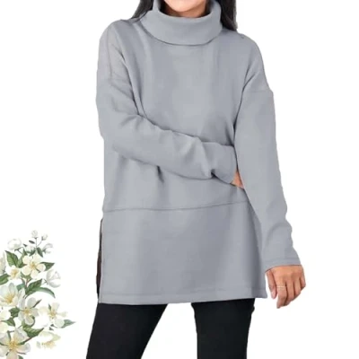 Image of Avanise Airessentials Turtleneck Tunic,Airessentials Tunic for Women,Airessentials Tunic,Tunic Pullover Women (Gray,L)