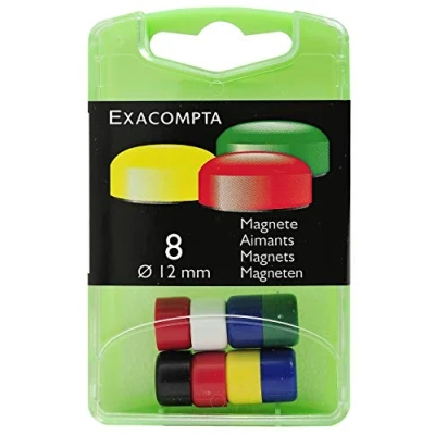 Image of Exacompta Ref 11213E Small Round Magnets 12mm Diameter, 320g Magnetic Force Silver (Pack of 8) Suitable for Use on Whiteboards, Fridges or Metal Surfaces