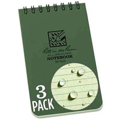 Image of Rite in the Rain Weatherproof Top Spiral Notebook, 3&quot; x 5&quot;, Green Cover, Universal Pattern, 3 Pack (No. 935 3X)