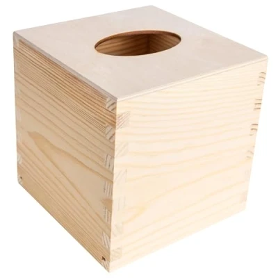 Image of Creative Deco Square Wooden Tissue Box 13.2 cm x 13.3 Natural Wood and Plywood Storage Fabric Wipe Office, Kitchen, Bathroom