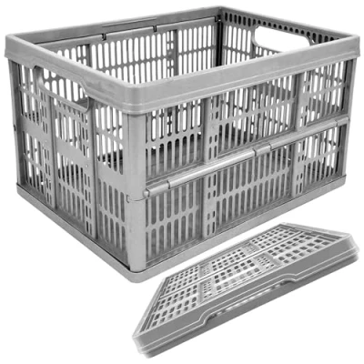 Image of STORM TRADING GROUP 1 x 32L Folding Crate Stackable &amp; Collapsible Foldable Plastic Storage Basket Multi Use Fruit, Veg, Books