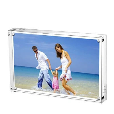 Image of Acrylic Photo Frames 15x20 cm (6x8 inch), Magnetic Block Picture Frame, Desktop Frameless Photograph Display Transparent