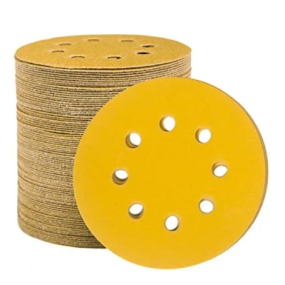 Image of STEBRUAM 100pcs 125mm sanding discs, discs pads for Random Orbital Sander and All Oscillating Tools, yellow Hook Loop 180 Grit 8 Hole 5 Inch Round