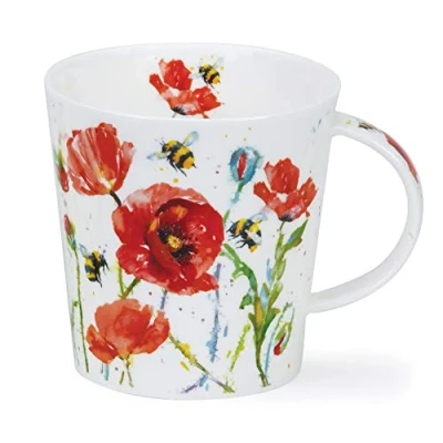 Image of Dunoon Mugs Cairgorm Busy Bee&#039;s Fine Bone China Mug 0.32 Litre (Red Poppy)